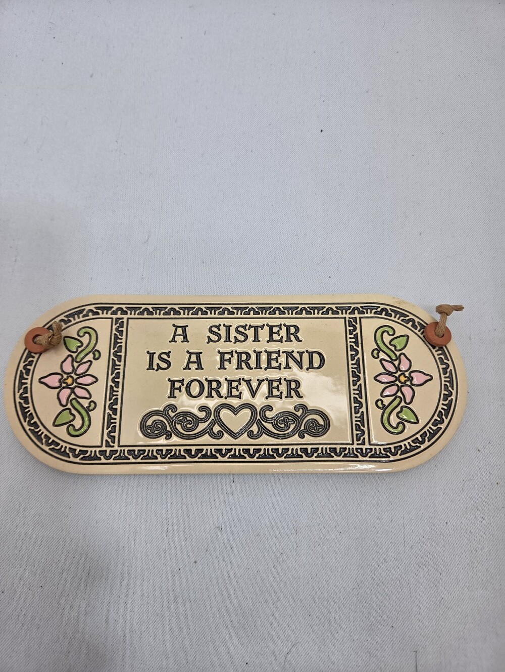 🌸 Vintage Trinity Pottery "A Sister Is A Friend Forever" Ceramic Wall Hanging